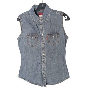 Vintage Levis Light Denim Pearl Snap Yoked Vest S Small